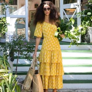 Veronica Beard Virginia One Shoulder Dress Sun Yellow